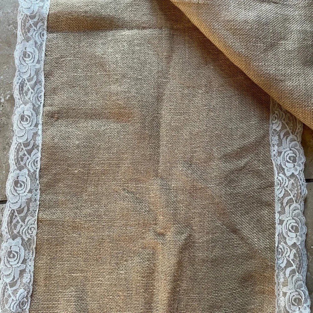 3 Hobby Lobby Jute Burlap Table Runner Lace Trim Wedding Rustic Farmhouse 19x88
